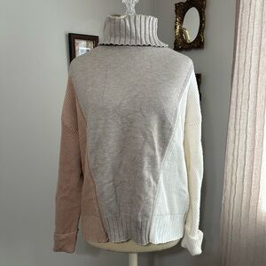Max Studio Neutral Color Block Turtleneck Sweater